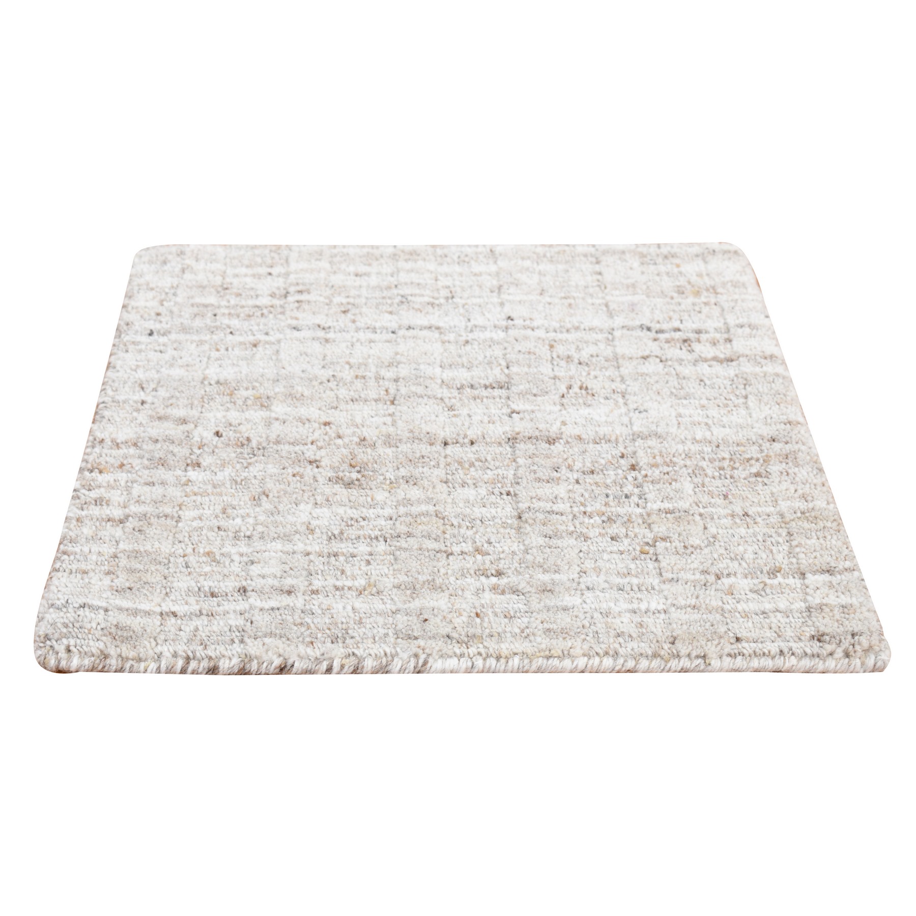 1'6"x1'6" Timberwolf Gray, Modern Design, 100% Wool, Hand Loomed, Thick and Soft, Cut and Loop, Sample Oriental Rug 